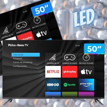 Smart TV LED 50" UHD 4K Philco PTV50RCG70BL Roku TV com Processador Quad Core, GPU Triple Core, Dolby Audio, HDR10, Mídia Cast, Wi-Fi, HDMI e USB