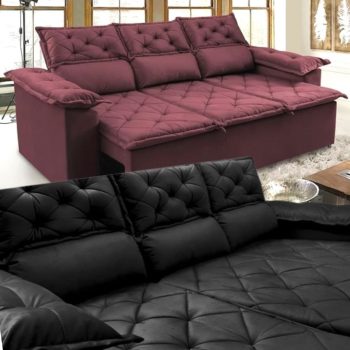 Sofá 3 Lugares Retrátil e Reclinável Cama inBox Compact 2,00m Velusoft