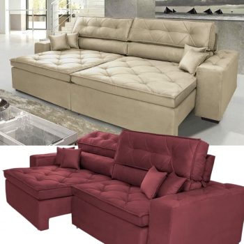 Sofá Austin 3,02m Retrátil, Reclinável com Molas no Assento e Almofadas, Tecido Suede