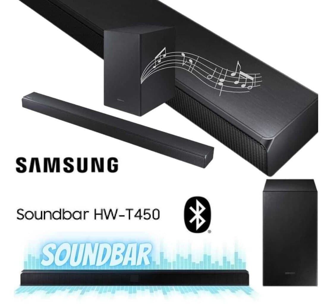 Soundbar Samsung Hw T450 Com 21 Canais Potência De 200w Bluetooth E Subwoofer Sem Fio Promotop 6282