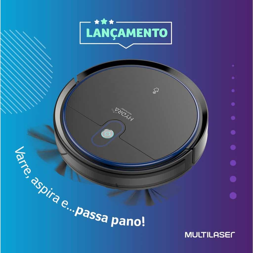 Aspirador Robô Hydra 3 em 1 Varre, Aspira e Passa pano Autonomia 1h30 45W Preto - HO243