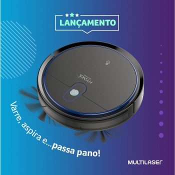 Aspirador Robô Hydra 3 em 1  Varre, Aspira e Passa pano  Autonomia 1h30 45W Preto - HO243