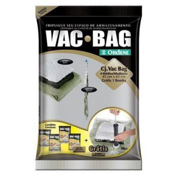 Conjunto de Saco a Vácuo para Armazenamento, Vac Bag, Contém 4 Sacos Médios (45 cmx65 cm) + Bomba Plástica, Ordene.