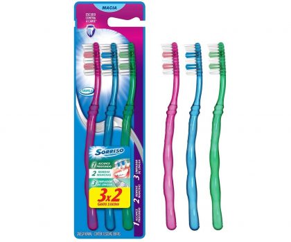 Escova Dental Sorriso Tripla 1 2 3 3unid Promo Leve 3 Pague 2