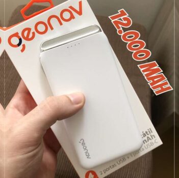 Geonav Power Bank, Carregador Portátil Universal 12.000 mAh, 2 Saídas USB + 1 Saída USB-C, PB12KWT, Branco