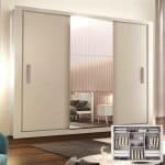 Guarda Roupa Casal 3 Espelhos 3 Portas de Correr 4 Gavetas Gênesis Espresso Móveis Branco