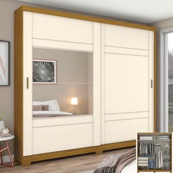 Guarda-roupa Casal com Espelho 2 Portas de Correr - 3 Gavetas Henn Zambezy