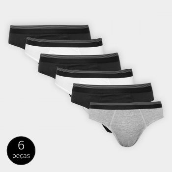 Kit Cueca Slip UNW Detalhe Listras 6 Peças