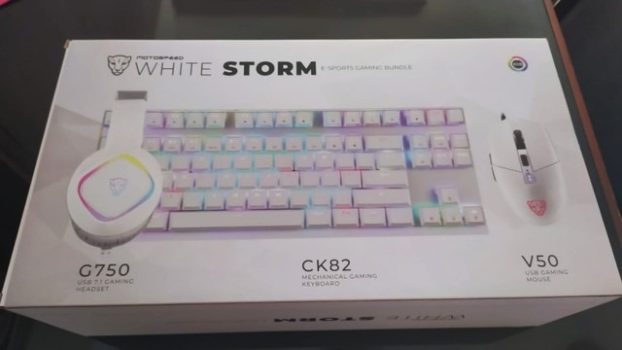 Kit Gamer Motospeed White Storm - Teclado Mecânico CK82 RGB Switch Blue ANSI + Headset G750 RGB 7.1 USB + Mouse V50 4000DPI RGB