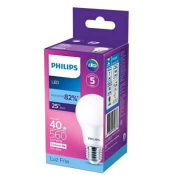 Lâmpada LED bulbo Philips, branco frio, 7W, Bivolt (100-240V), Base E27