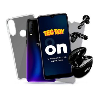 Smartphone Tectoy On, 128GB, RAM 4GB, Octa-Core, Câmera Tripla 48MP, Azul Camaleão, Fone de Ouvido Bluetooth + Película e Capa Protetora