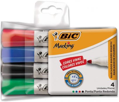 Pincel Marcador BIC Marking, Ponta Redonda, 4 Cores, 4 unidades