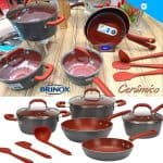 Jogo de Panelas Brinox Revestimento Cerâmico - de Alumínio Vermelho e Cinza 8 Peças Select Marble