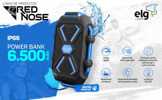 Power Bank 6500mAh LED Indicador de Bateria Cabo Micro USB Incluso Preto Red Nose