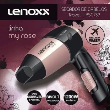 Secador de Cabelo Lenoxx My Rose Travel PSC 759 - Rosé para Viagem Dobrável 1200W 2 Velocidades