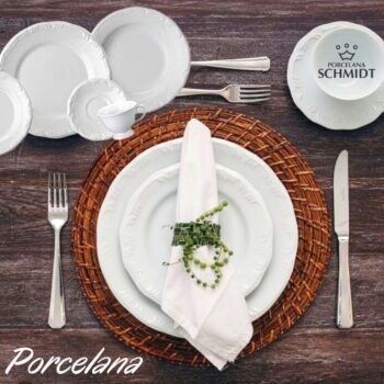 Serviço de Jantar e Chá 20 peças Porcelana, Branco, Schmidt