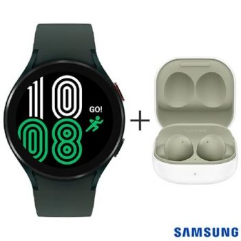 Galaxy Watch4 BT44 mm Samsung com 1,4" + Fone de Ouvido sem Fio Samsung Galaxy Buds2