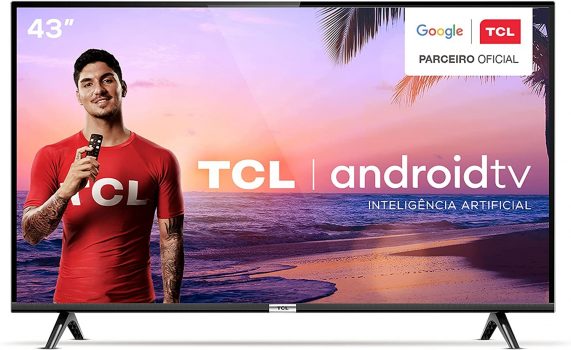 Smart TV LED 43" Android TCl 43s6500 Full HD com Conversor Digital Wi-Fi Bluetooth 1 USB 2 HDMI Controle Remoto com Comando de Voz Google Assistant