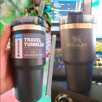 Stanley Copo reutilizável à vácuo Adventure com canudo, tampa à prova de vazamento, copo isolado, mantém o calor por 4 horas, frio por 5 horas e gelo por 30 horas – 590 ml