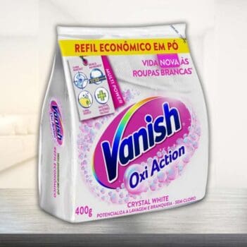 Tira Manchas em Pó Vanish Crystal White Oxi Action 400g para roupas brancas Refil Econômico