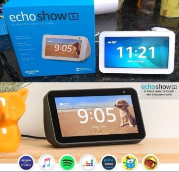 Assistente de Voz Amazon Smart Speaker Show5 2º geração Branco com Alexa, display de 5" e câmera de monitoramento 2mp