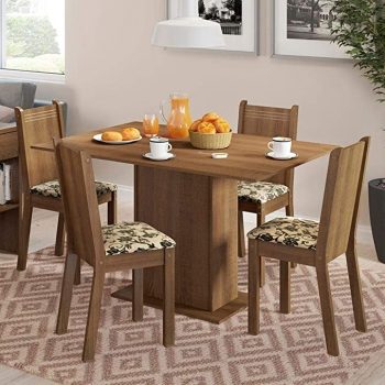 Conjunto Mesa de Jantar e 4 Cadeiras Rustic-Floral Lexy Madesa