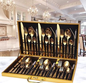 Faqueiro Aço Inox 42pçs Dourado Caixa Moderna Luxo Cor:Dourado