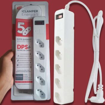 iClamper Energia 5 Tomadas - Filtro de Linha + DPS - Branco