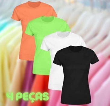 Kit 4 Blusas Feminina Tshirt Camiseta Baby Look