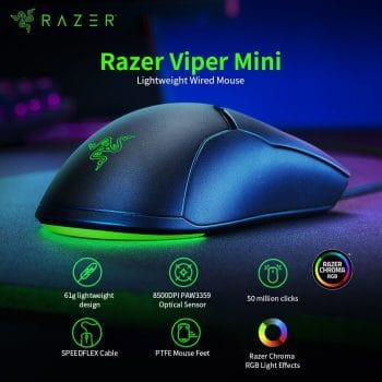 Mouse Gamer Razer Viper Mini Chroma 6 botões 8500DPI, Preto