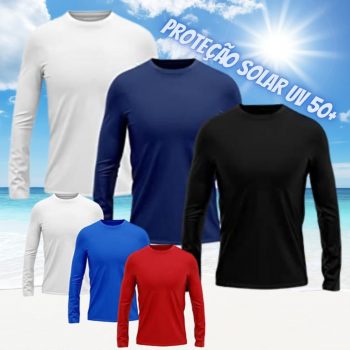 Kit 3 Camisetas Masculina Rony Versátil Manga Longa Segunda Pele Proteção Solar UV 50+