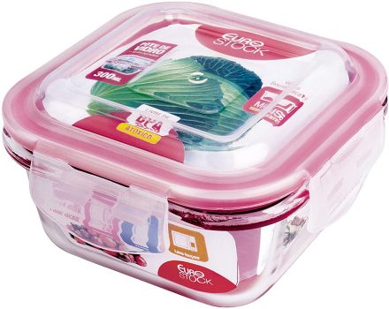 Pote de Vidro Hermético Quadrado Vermelho, 300 Ml, VDR8821-VM, Euro Home