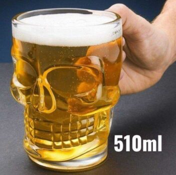 Caneca para Chopp e Cerveja de Vidro Caveira Rock Style Lyor Transparente, 510 ml