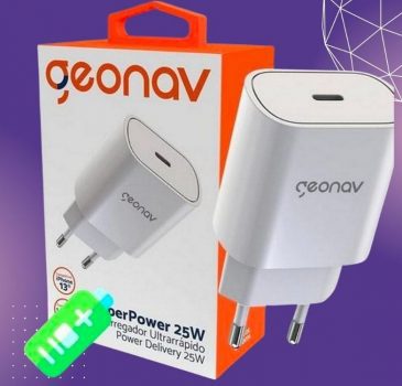 Carregador Universal Ultra Rápido, Power Delivery 25W, 1 Porta USB-C, Branco, CH25PDWT, Geonav