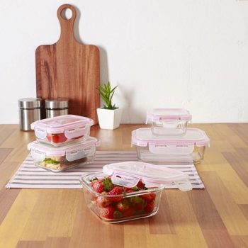 Conjunto de Potes de Vidro Herméticos com 5 unidades Tamanhos Diferentes - Casual Home