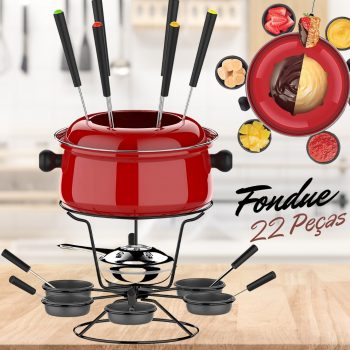 Conjunto Fondue Médio com Base Giratória 22 Peças Vermelho,HH7823D-VM, Euro Home