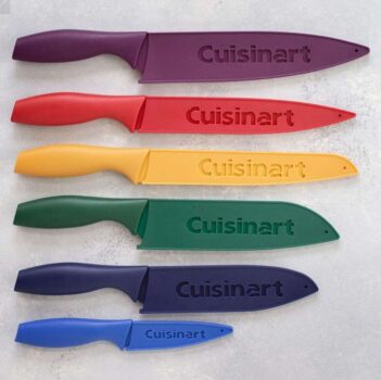 Cuisinart C55-12PCKSAM Facas de aço inoxidável revestidas de cerâmica de 12 peças, vem com 6 lâminas e protetores de 6 lâminas, codificadas por cores para reduzir o risco de contaminação cruzada, joia