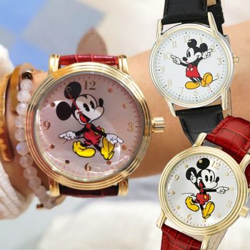 Disney Relógio feminino W001870 Mickey Mouse dourado com pulseira de couro sintético