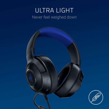Fone de ouvido Razer Kraken X ultraleve para jogos: som surround 7.1 - microfone dobrável - PC, PS4, PS5, Switch, Xbox One, Xbox Series X/S, Mobile - Preto/Azul