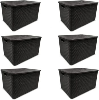 Kit C/ 6 Caixas Organizadoras Rattan 7L c/ Tampa Preta Multiuso Decorativa