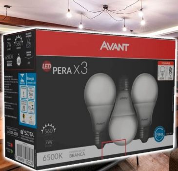 Kit com 3 Lâmpadas LED Avant bulbo 7W, soquete E27, luz branca, bivolt, 278061479