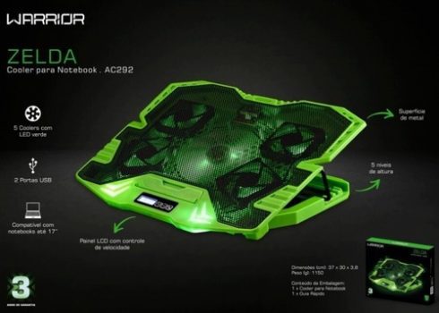 Master Cooler Gamer Verde Com Led Warrior, Suporte de Notebook - AC292, 30 x 37 cm