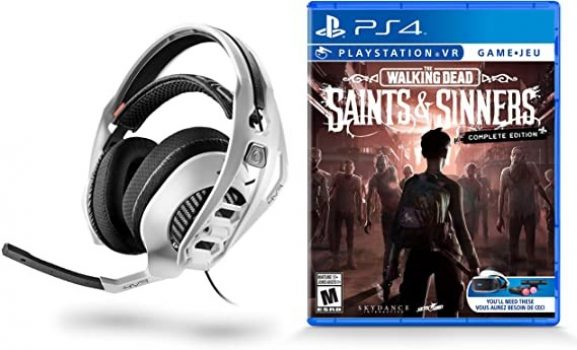 Maximum Games Rig 4VR White Stereo Gaming Headset for PlayStation + The Walking Dead: Sinners and Saints PSVR - PlayStation 4