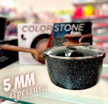 Panela 18 cm ColorStone de alumínio com antiaderente e tampa de vidro, Wooden,ALU8457-WD, Euro Home