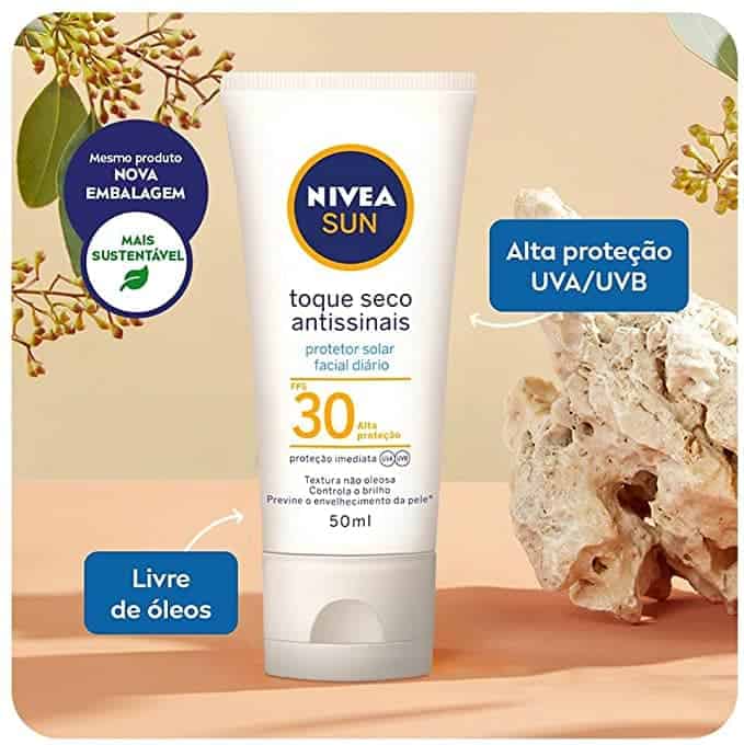 Protetor Solar Facial NIVEA SUN Toque Seco Antissinais FPS30 50ml ...