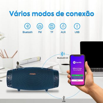 SABALA DR-205 Caixa de Som Bluetooth Portátil Rádio FM com Luz 360° de Alta Fidelidade HiFi Estéreo Externo,12H de Tempo de Reprodução, 20W RMS Potência (Azul)