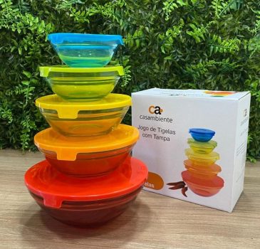 Tigelas com Tampas Coloridas 5 peças - Casambiente