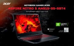 ACER Notebook Gamer Nitro 5 AN515-55-59T4, Intel Core I5 10ª geração, 8GB, 512GB SDD, NVIDIA GTX 1650, Windows, preto, 15.6 Polegadas