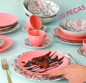 Aparelho de Jantar Chá 20 Peças Haus Cerâmica - Rosa Redondo Soho Jardim