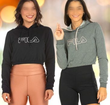 Blusa Feminina Manga Longa Cropped com Capuz Fila Comfort Easy